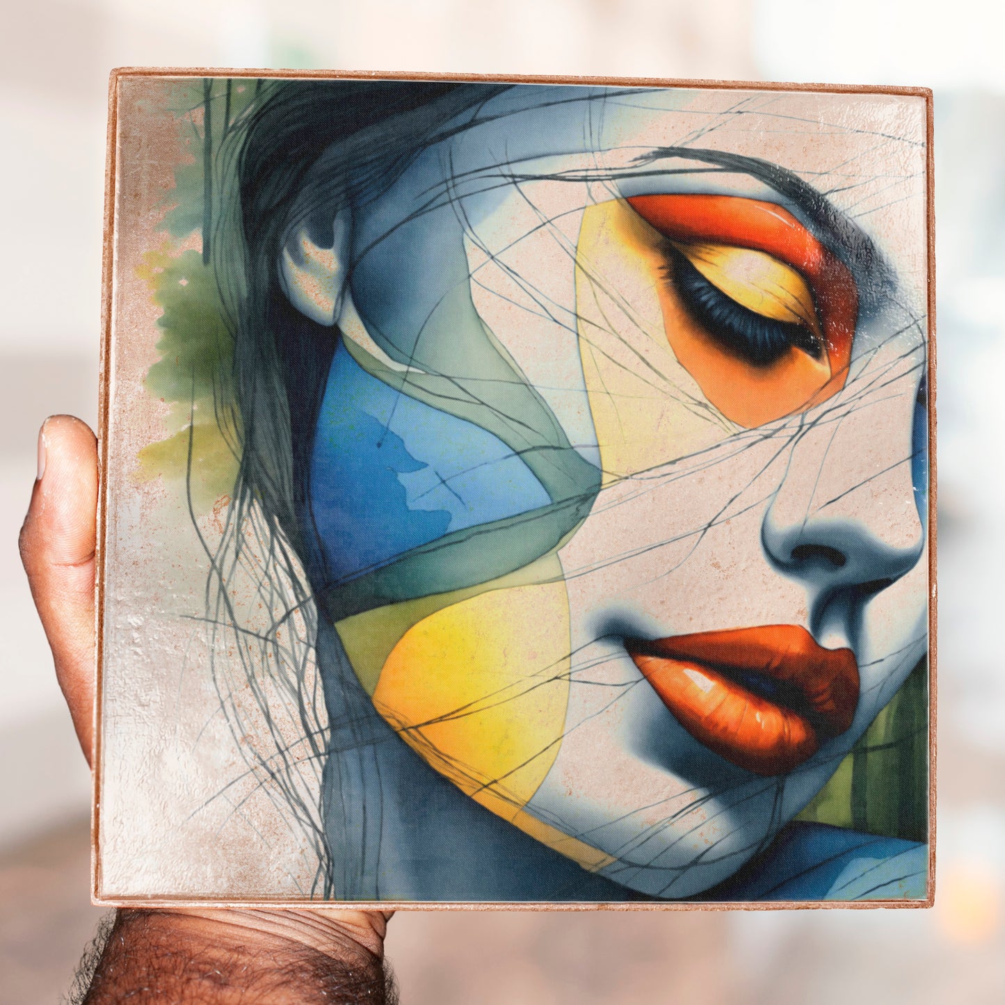 Girl Wall Art Decor Tile, Unique Realistic Luxury Print on Clay Plaque 8"X8" - Giftianza
