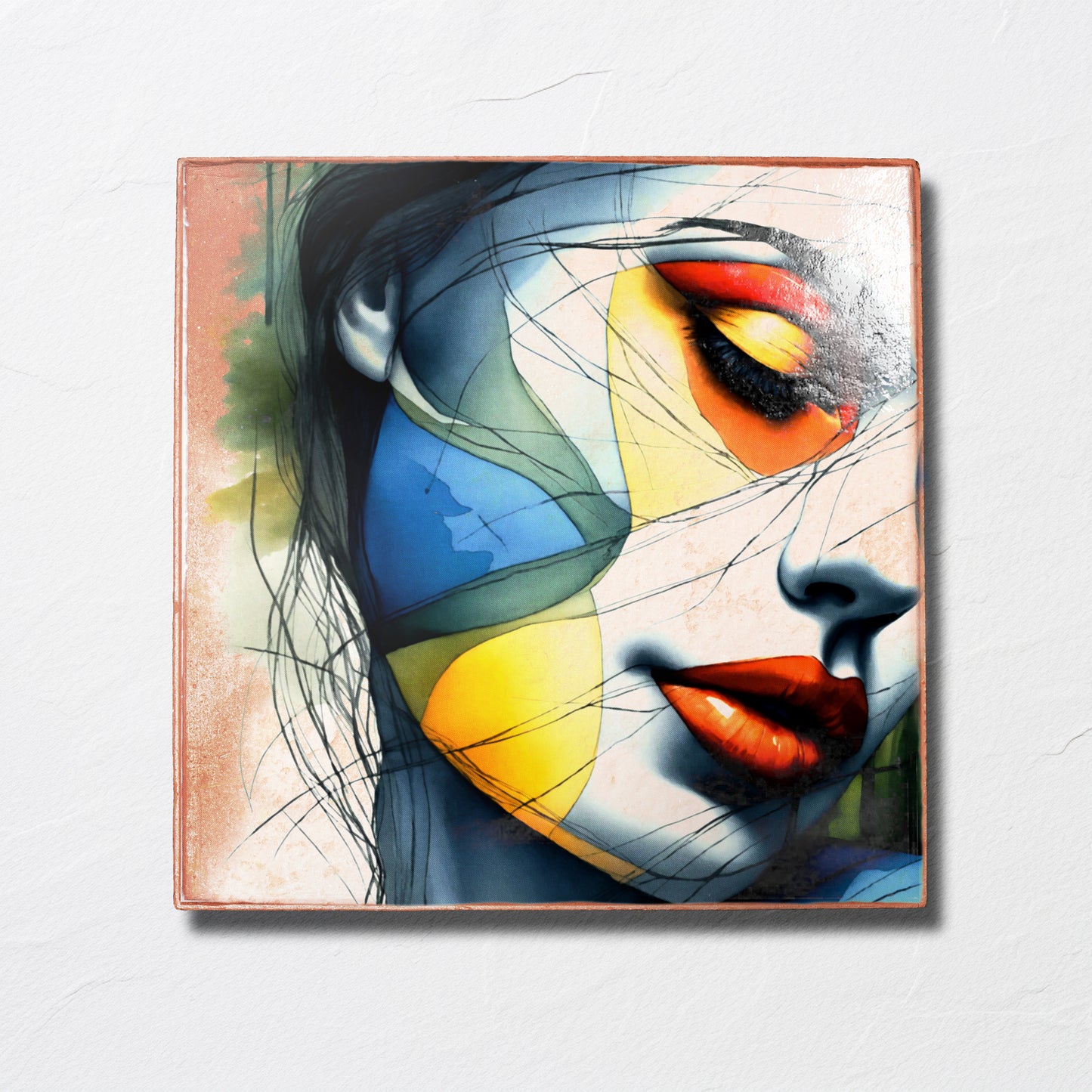 Girl Wall Art Decor Tile, Unique Realistic Luxury Print on Clay Plaque 8"X8" - Giftianza