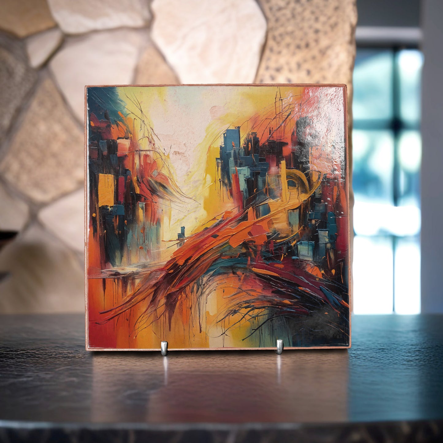 Wall Decor Art, Unique Luxury Abstract Print on Clay Tile Plaque Newly Launched - Giftianza