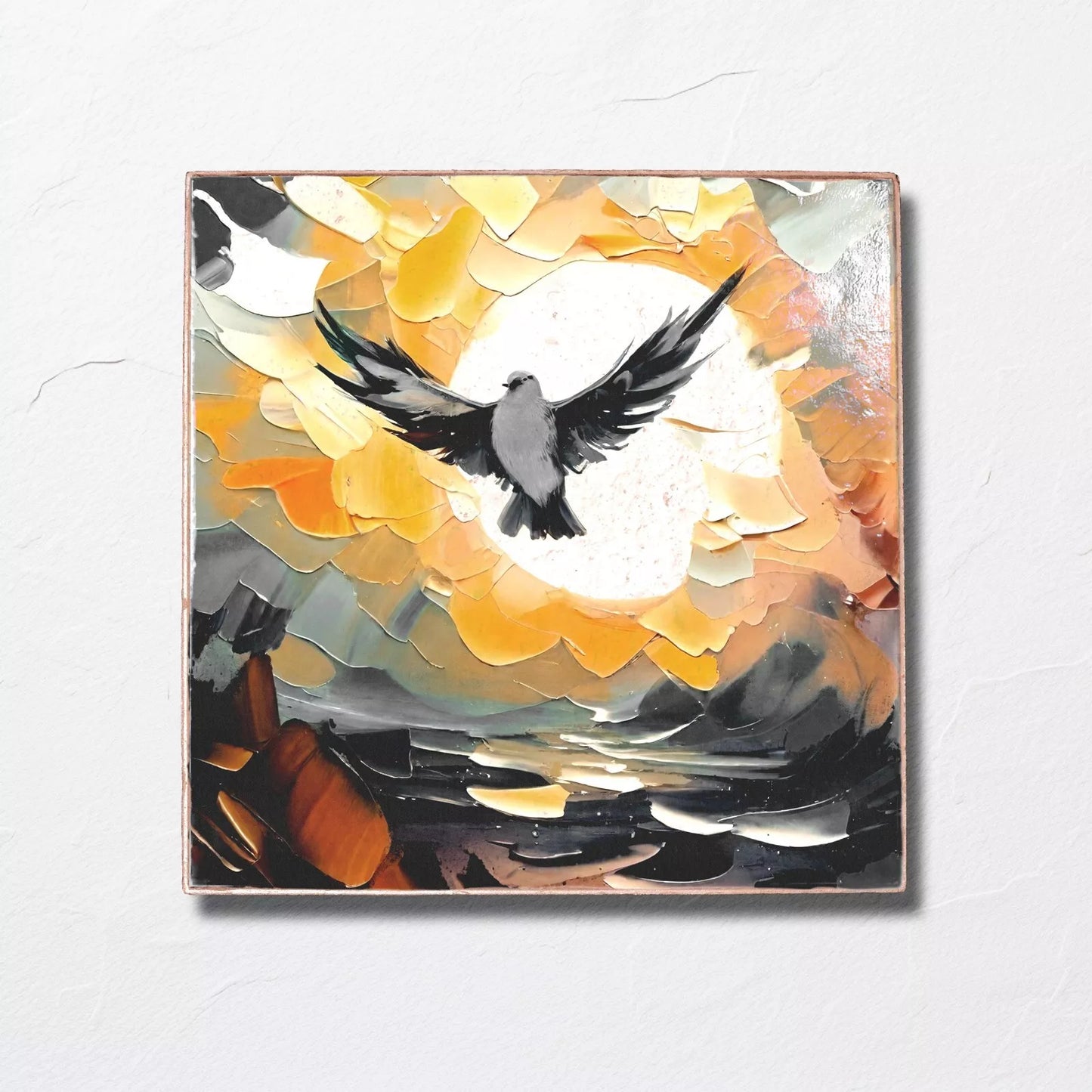 Handmade 8x8 Clay Photo Tile Bird Ceramic Wall Art Unique Abstract Home Decor - Giftianza
