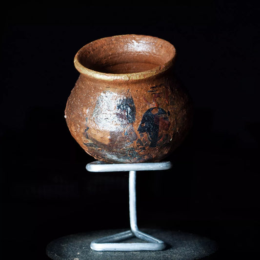 Clay Egyptian Pottery Vase Antique Style Decorative Collectible with Stand - Giftianza
