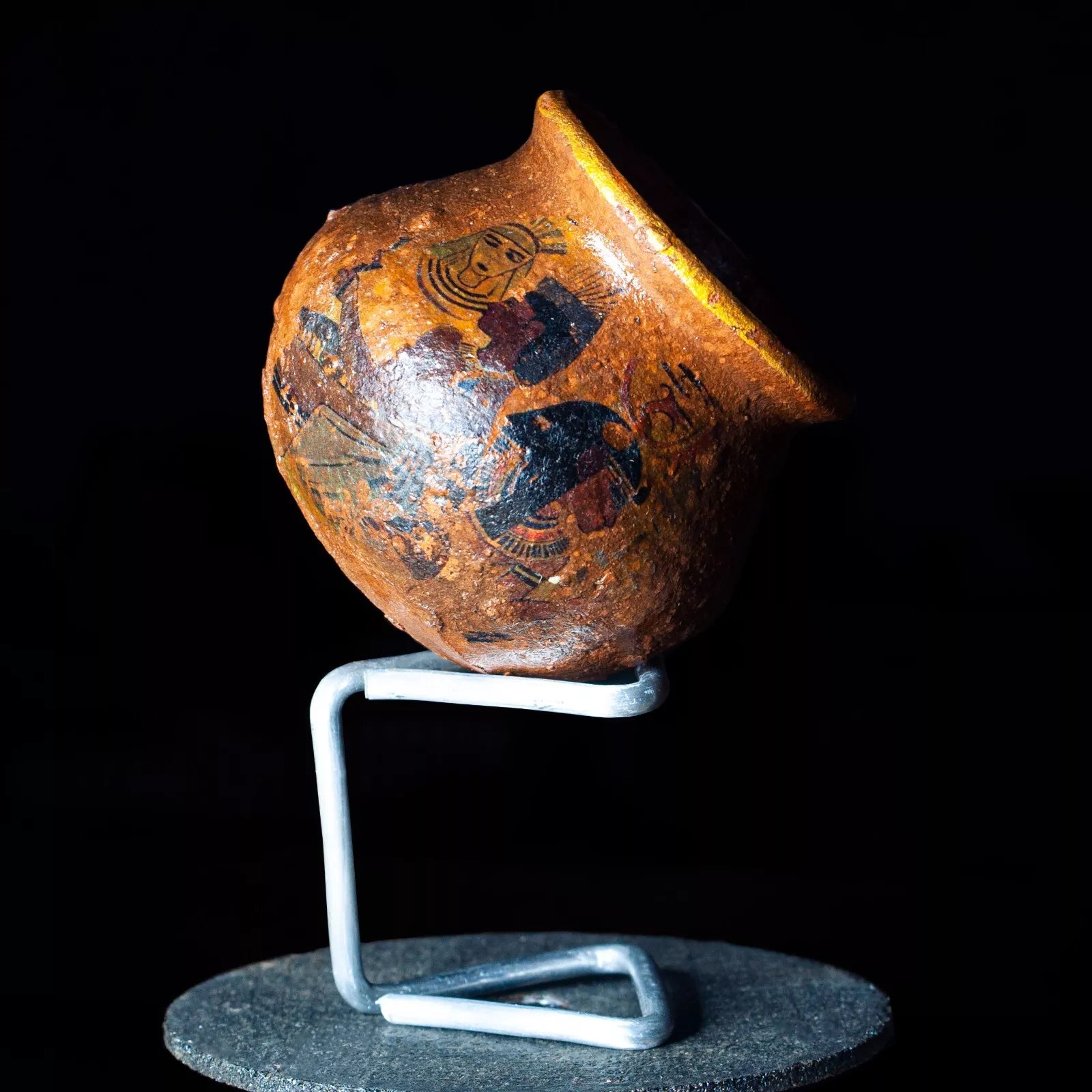 Clay Egyptian Pottery Vase Antique Style Decorative Collectible with Stand - Giftianza