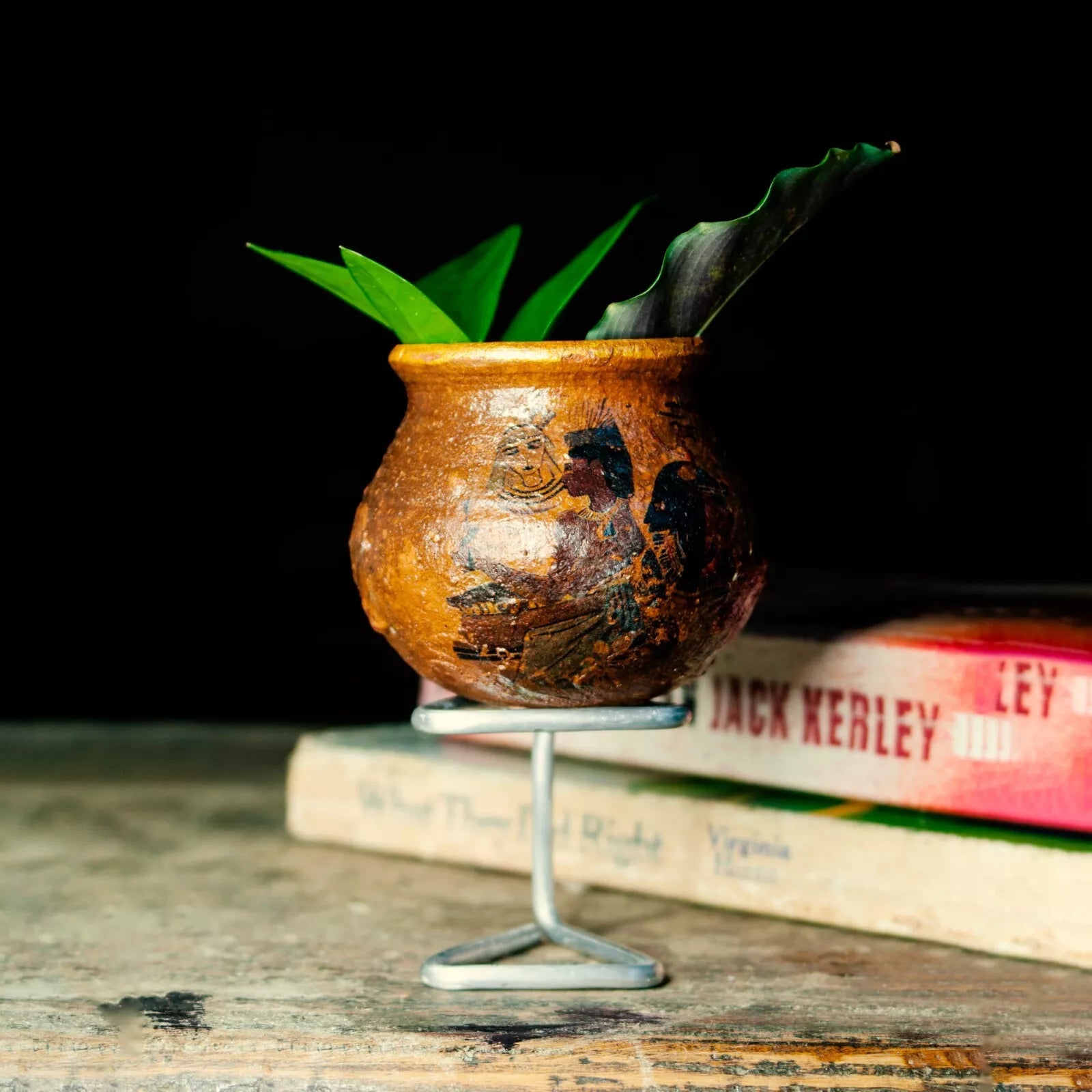 Clay Egyptian Pottery Vase Antique Style Decorative Collectible with Stand - Giftianza