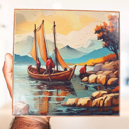 Decorative Ceramic Clay Tile Handmade Printed Unique Wall Art 20 X 20cm Landscape - Giftianza