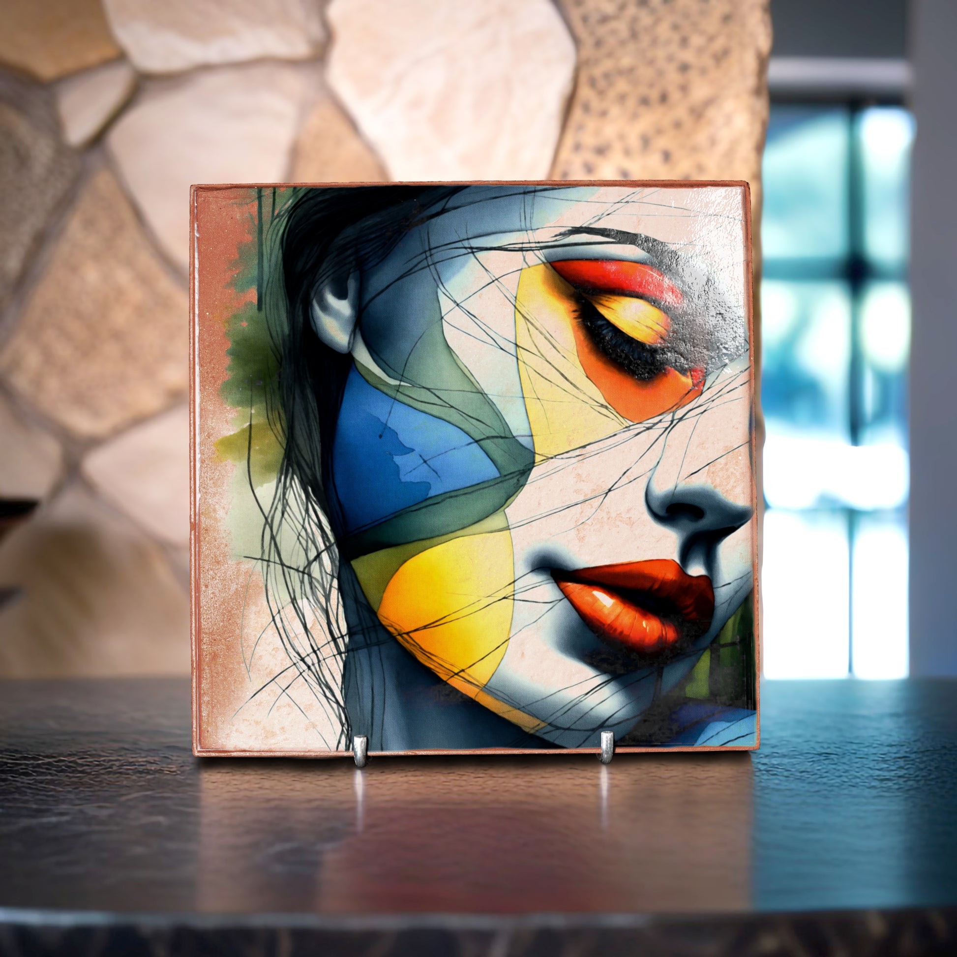 Girl Wall Art Decor Tile, Unique Realistic Luxury Print on Clay Plaque 8"X8" - Giftianza