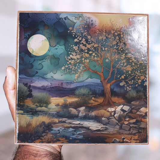 Handmade Nature Wall Art, Printed Ceramic Clay Picture Tile Home Décor 20x20cm - Giftianza