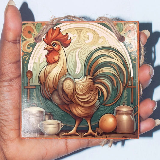 Natural Clay Rooster Art Tile – Handmade Ceramic Wall Decor, Unique Abstract Home Accent - Giftianza