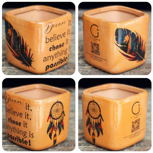 Personalized Cubic Mini Pottery Vase Planter - Giftianza Unique Home Decor Gift - Giftianza