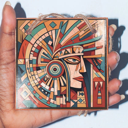 Red Indian Clay Art Tile Antique Collectible Plaque Native American Home Decor - Giftianza