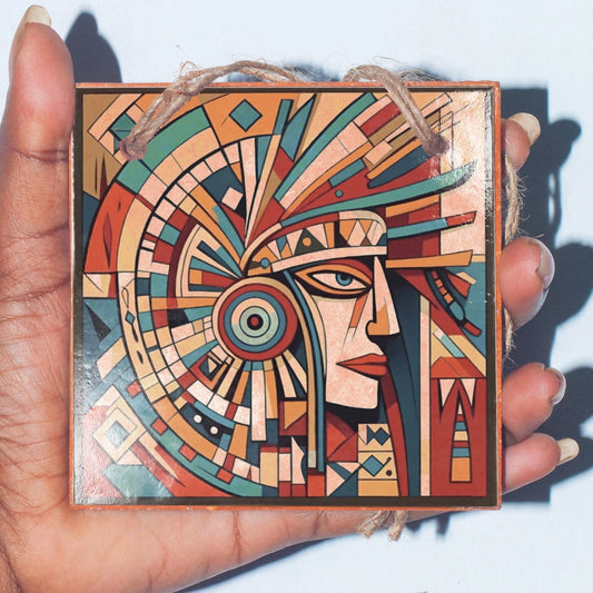 Red Indian Clay Art Tile Antique Collectible Plaque Native American Home Decor - Giftianza