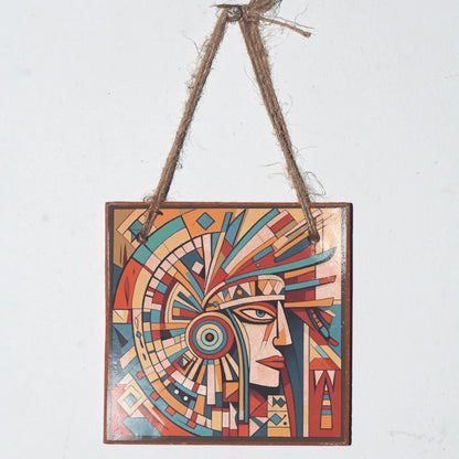 Red Indian Clay Art Tile Antique Collectible Plaque Native American Home Decor - Giftianza