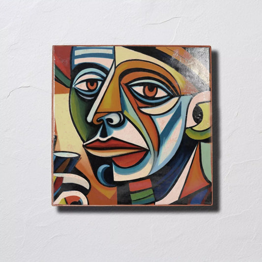 Wall Decorative Art Tile, Cubism Printed Ceramic Clay Plaque Handmade 8"X8" New - Giftianza