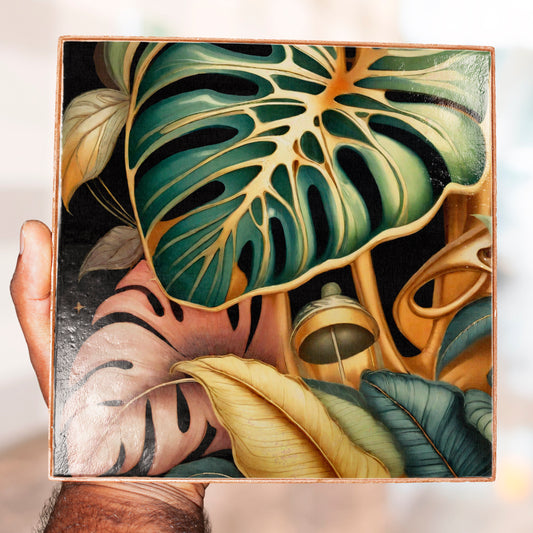 Handmade Tropical Wall Art, Printed Ceramic Clay Picture Tile Home Décor 20x20cm - Giftianza