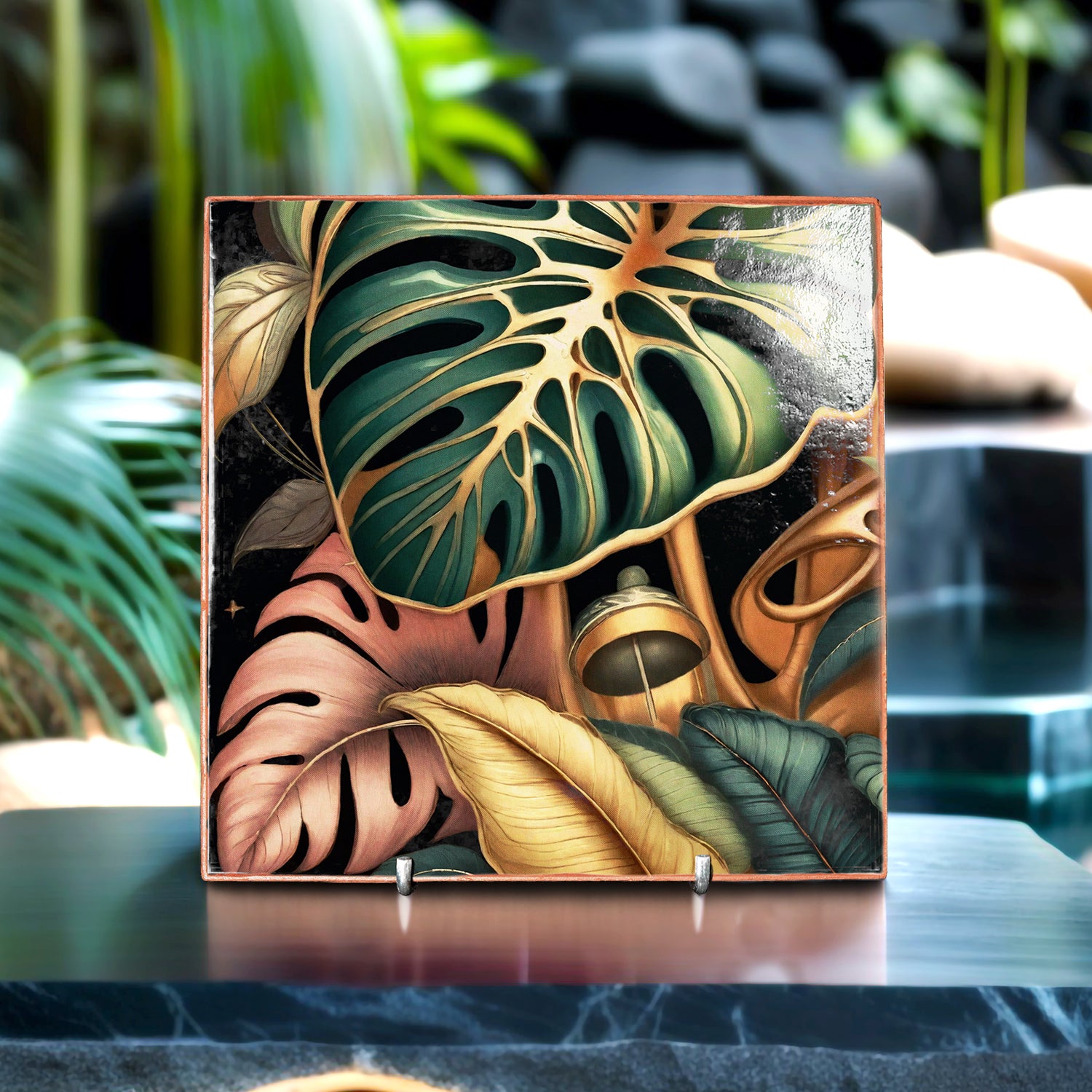 Handmade Tropical Wall Art, Printed Ceramic Clay Picture Tile Home Décor 20x20cm - Giftianza
