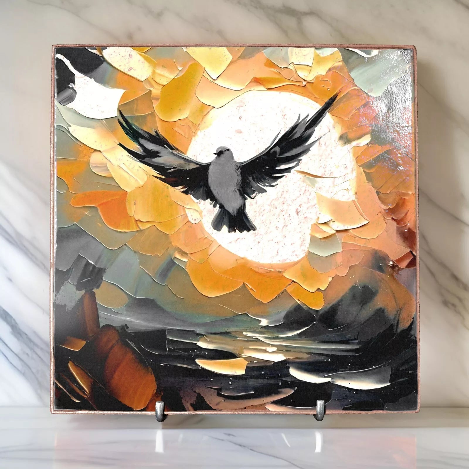 Handmade 8x8 Clay Photo Tile Bird Ceramic Wall Art Unique Abstract Home Decor - Giftianza