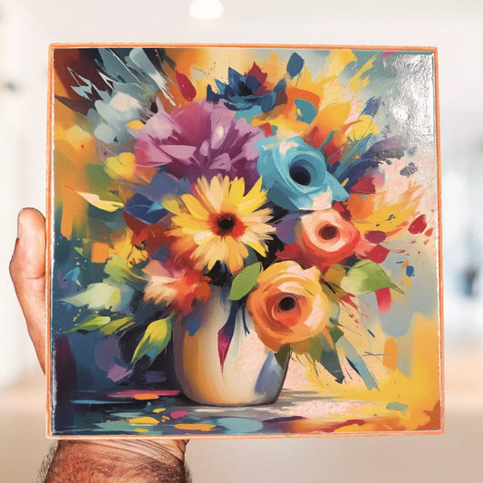 Handmade Floral 8" CLAY Picture Tile Ceramic Wall Art Unique Abstract Home Deco - Giftianza