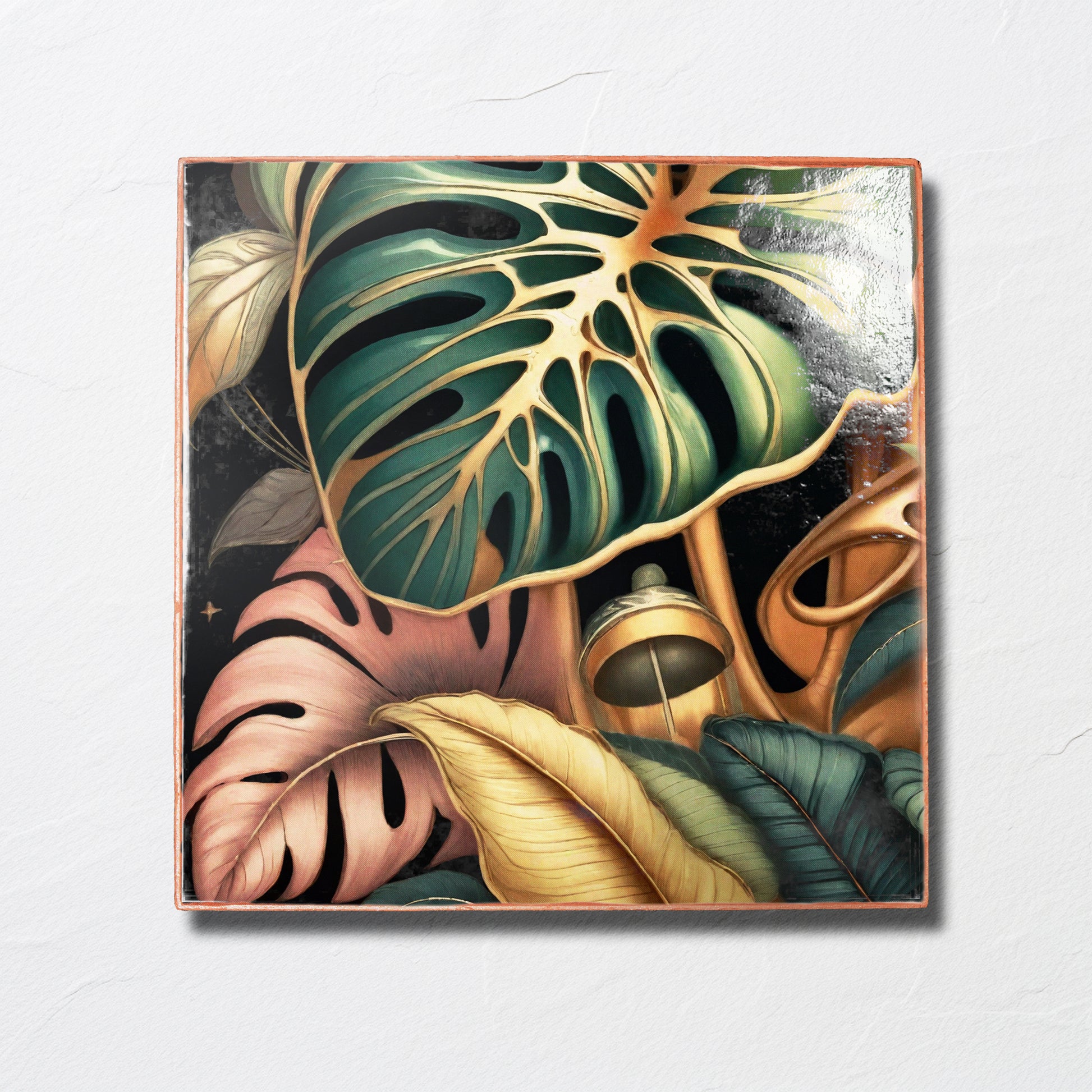 Handmade Tropical Wall Art, Printed Ceramic Clay Picture Tile Home Décor 20x20cm - Giftianza